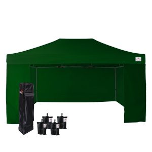 green 10 by 10 pop up tent with sides