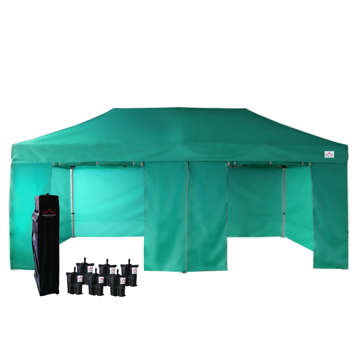 with 4 Removable Zippered Side Walls and Heavy Duty Roller Bag 6 Sand Bags Green UNIQUECANOPY 10x20 Ez Pop Up Canopy Tent Commercial Instant Shelter 